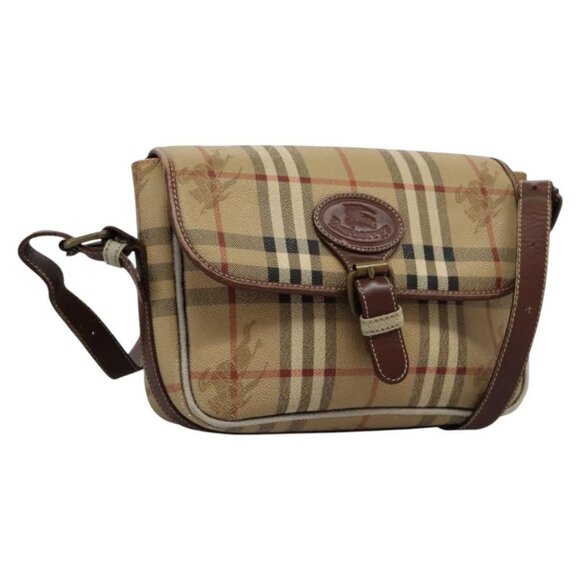 Burberrys Nova Check Shoulder Bag PVC Leather Beige Auth KD166 - Picture 1 of 15